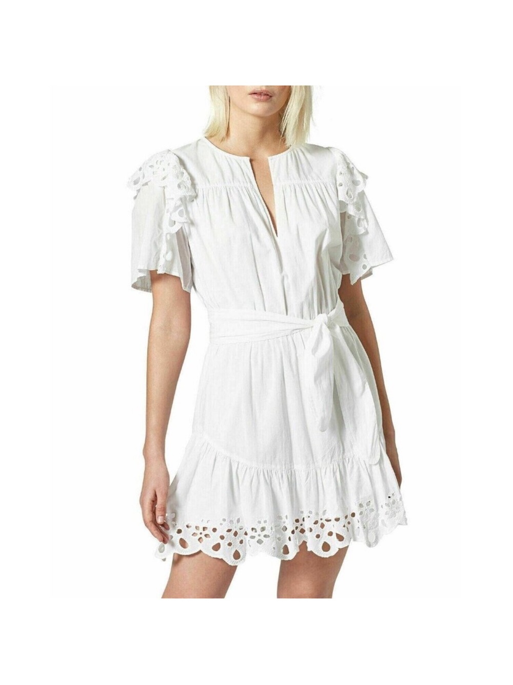 Joie White Eyelet Tie-Waist Mini Dress